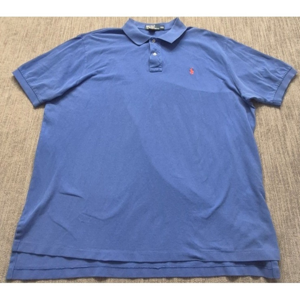 Polo Ralph Lauren men's blue polo shirt XXL 100% Cotton orange pony logo classic